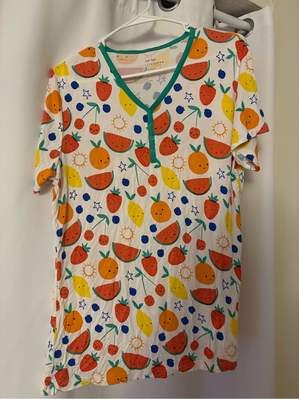 Little Sleepies White Fruit-Print V-Neck Tee with Green Trim